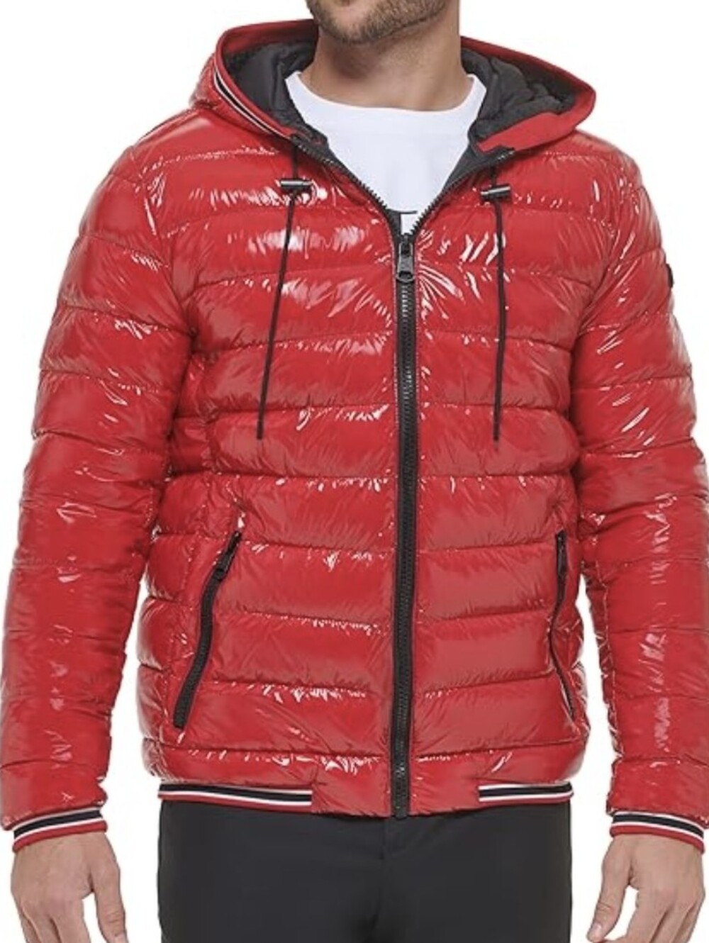 Calvin Klein Men's Hooded Red Super Shine Puffer Jacket - Size XL